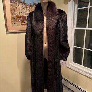 Rare Black Mink Brown Fox Tuxedo Fur Coat